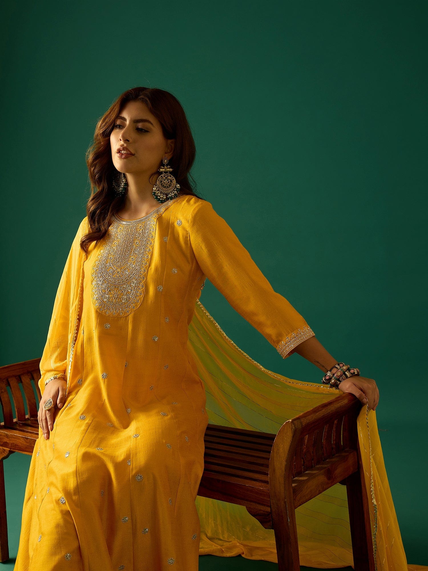 Gracefully Crafted In Rich Vichitra Fabric With Zari Embroidery, This Elegant 3-Piece Anarkali Set Blends Festive Charm With Timeless Style