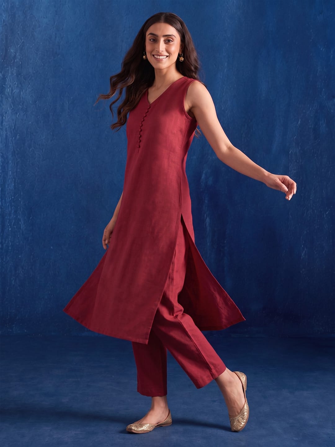 The Crimson Wine Floral Organza Women's Kurta Set