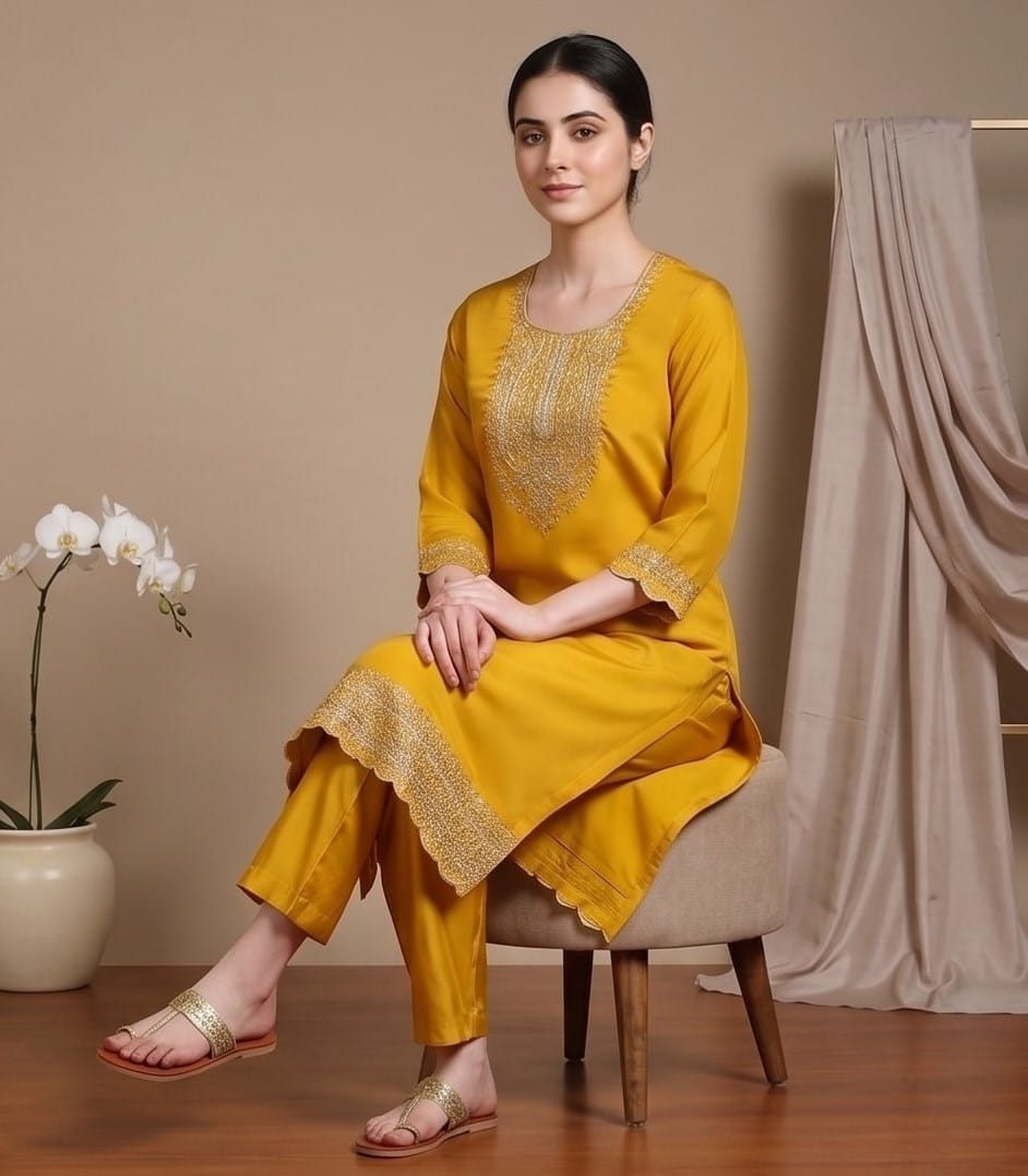 Varanga Zari embroidered yoke Kurta With trouser and Dupatta