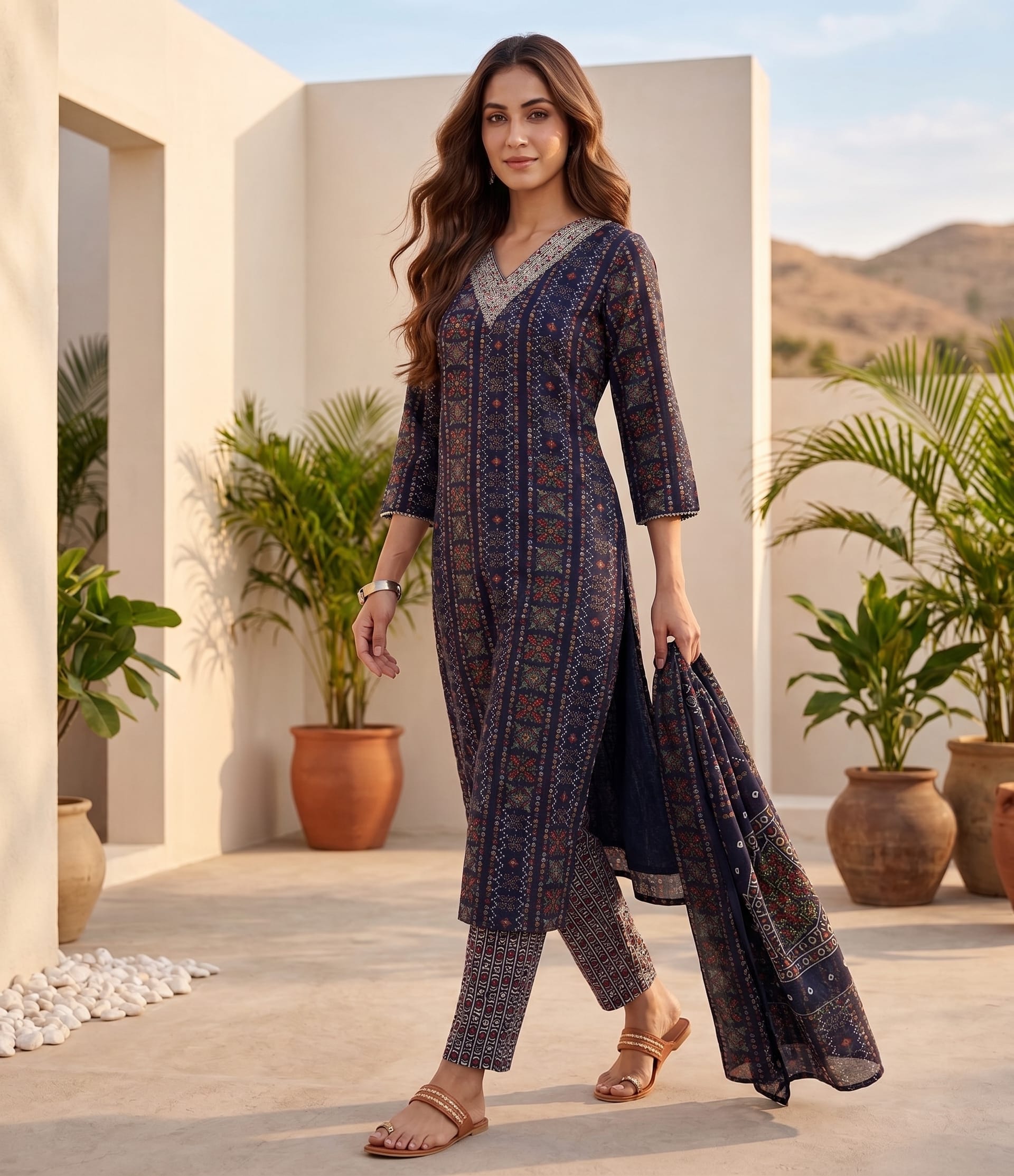 The Kurti Collection Women Blue Printed Embroidered Kurta With Bottom And Dupatta