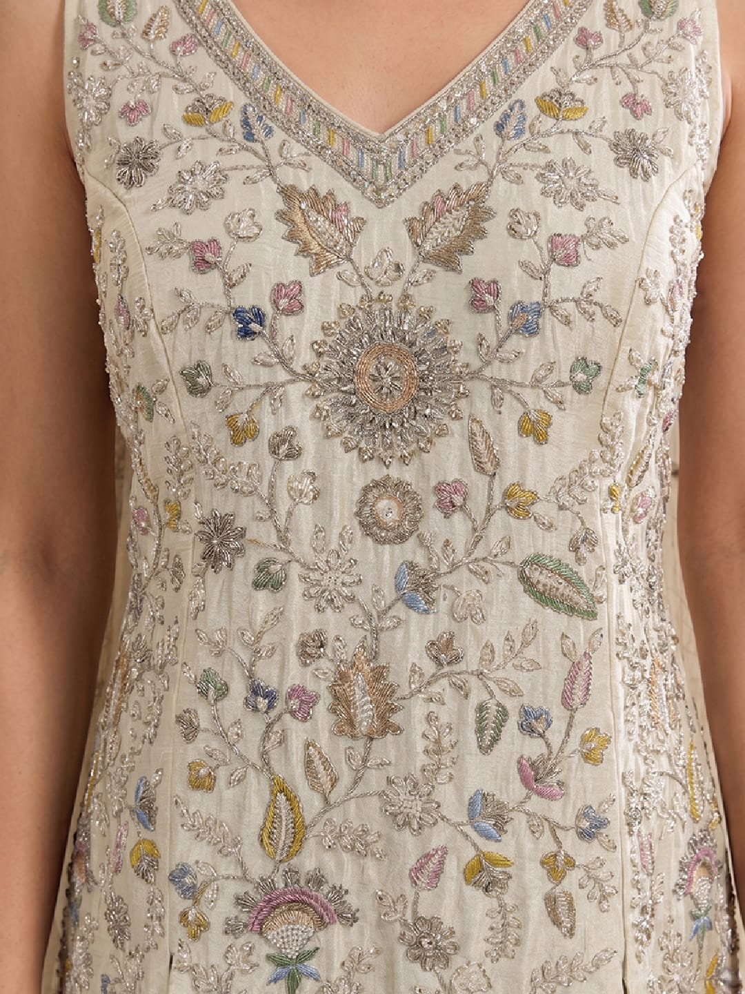 Women's Beads Embroidered Shimmer Short Kurta With Palazzo And Dupatta