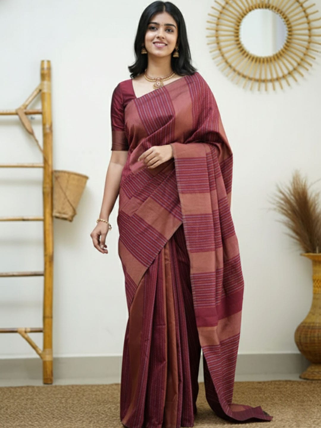 Ethnic Motifs Silk Cotton Handloom Banarasi Saree