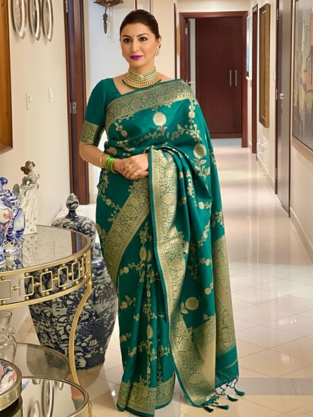 Ethnic Motifs Silk Cotton Handloom Banarasi Saree