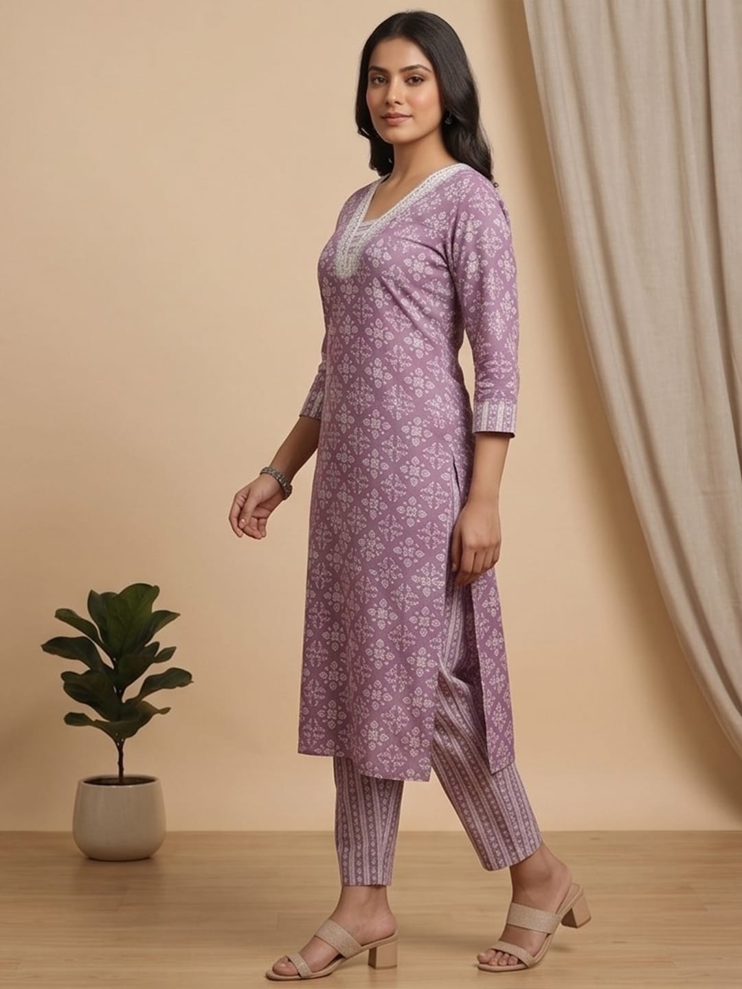 The Kurti Collection Women Floral Printed V Neck Kurta with Trouser & Dupatta