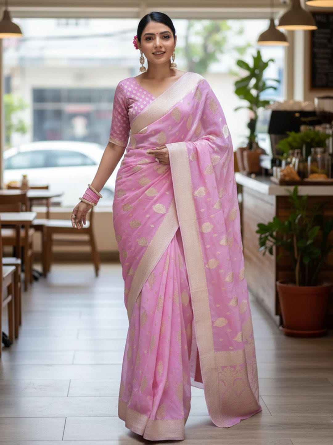 Ethnic Motifs Silk Cotton Handloom Banarasi Saree