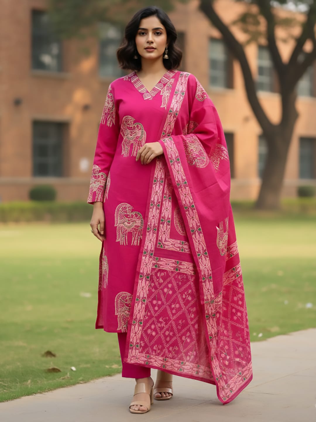 Fuchsia Tassel-Trimmed kurta set