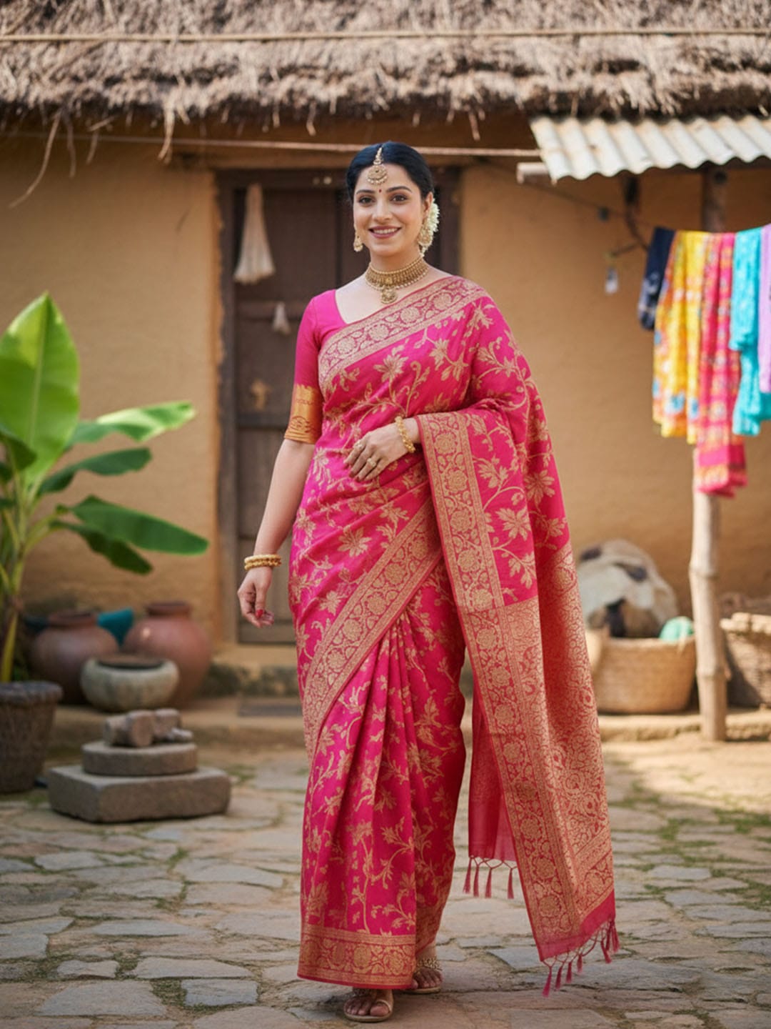 Ethnic Motifs Silk Cotton Handloom Banarasi Saree
