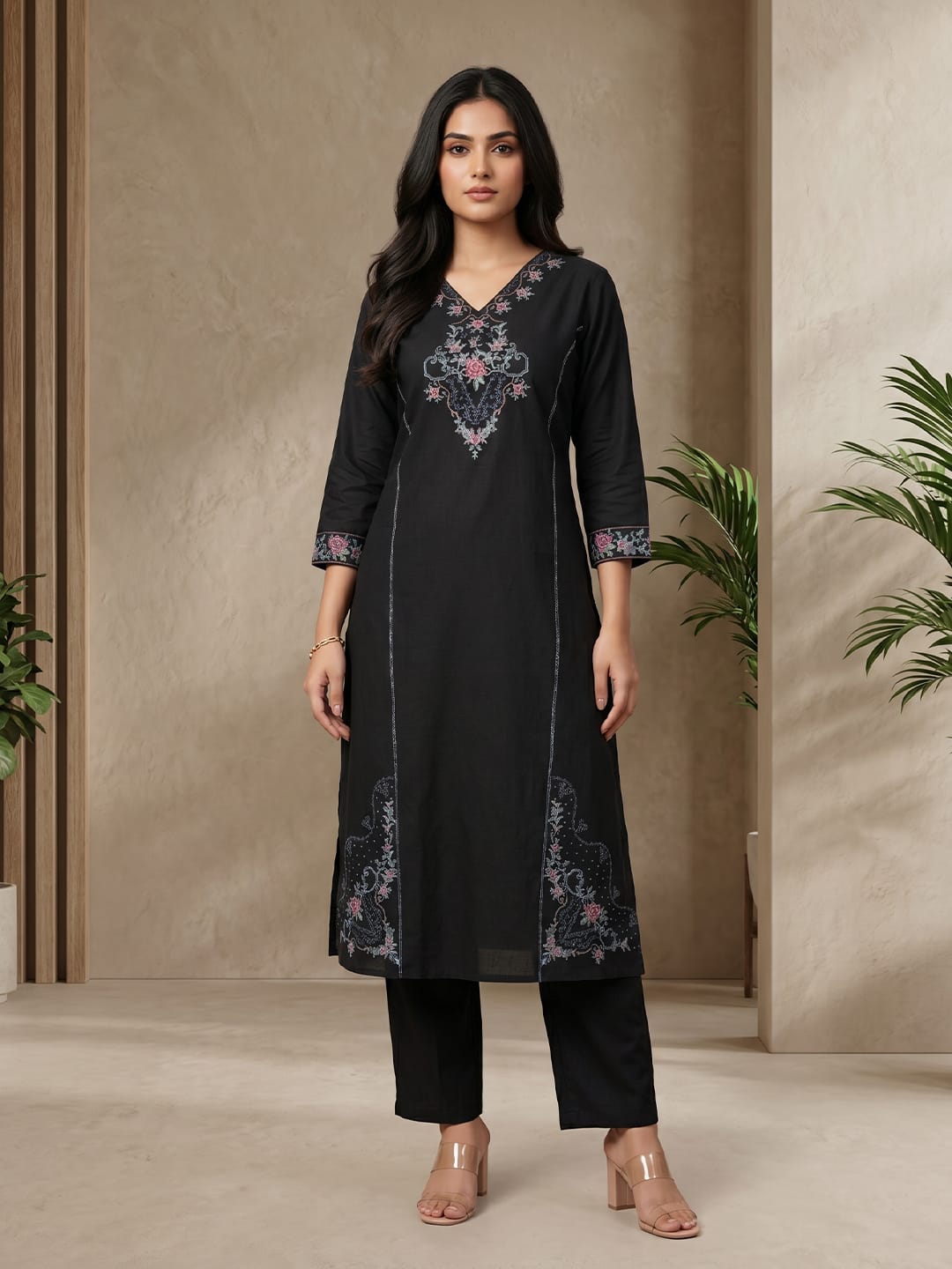 Black Embroidered Kurta Set