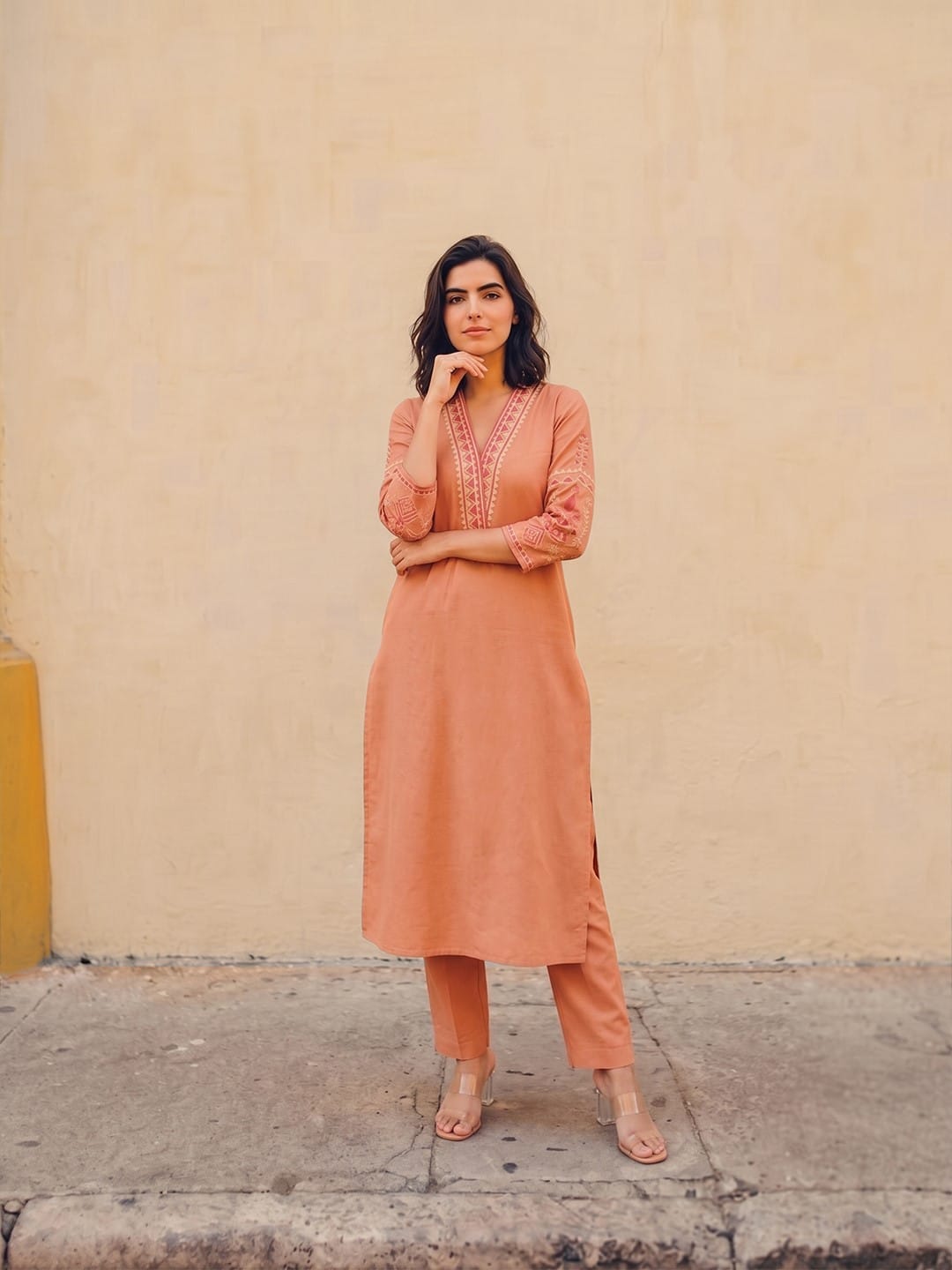 Elegant Embroidered Rust Kurta Designed For Effortless Everyday Sophistication.