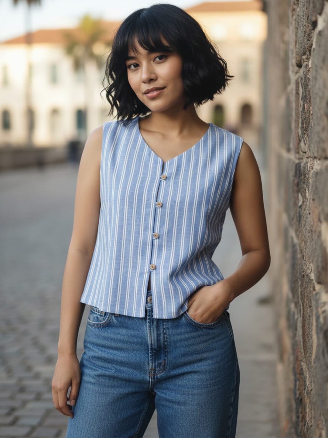 Sky Blue Classic Pinstripe Vest