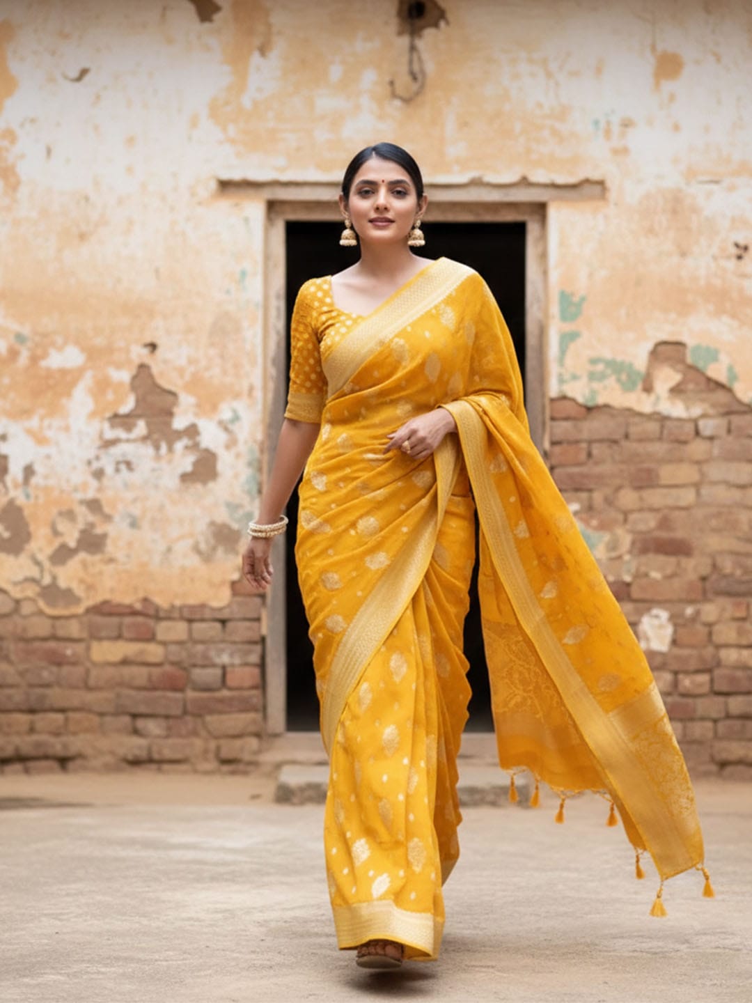 Ethnic Motifs Silk Cotton Handloom Banarasi Saree