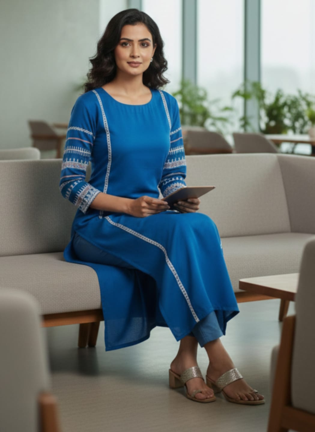 Blue Embroidered Kurta Set