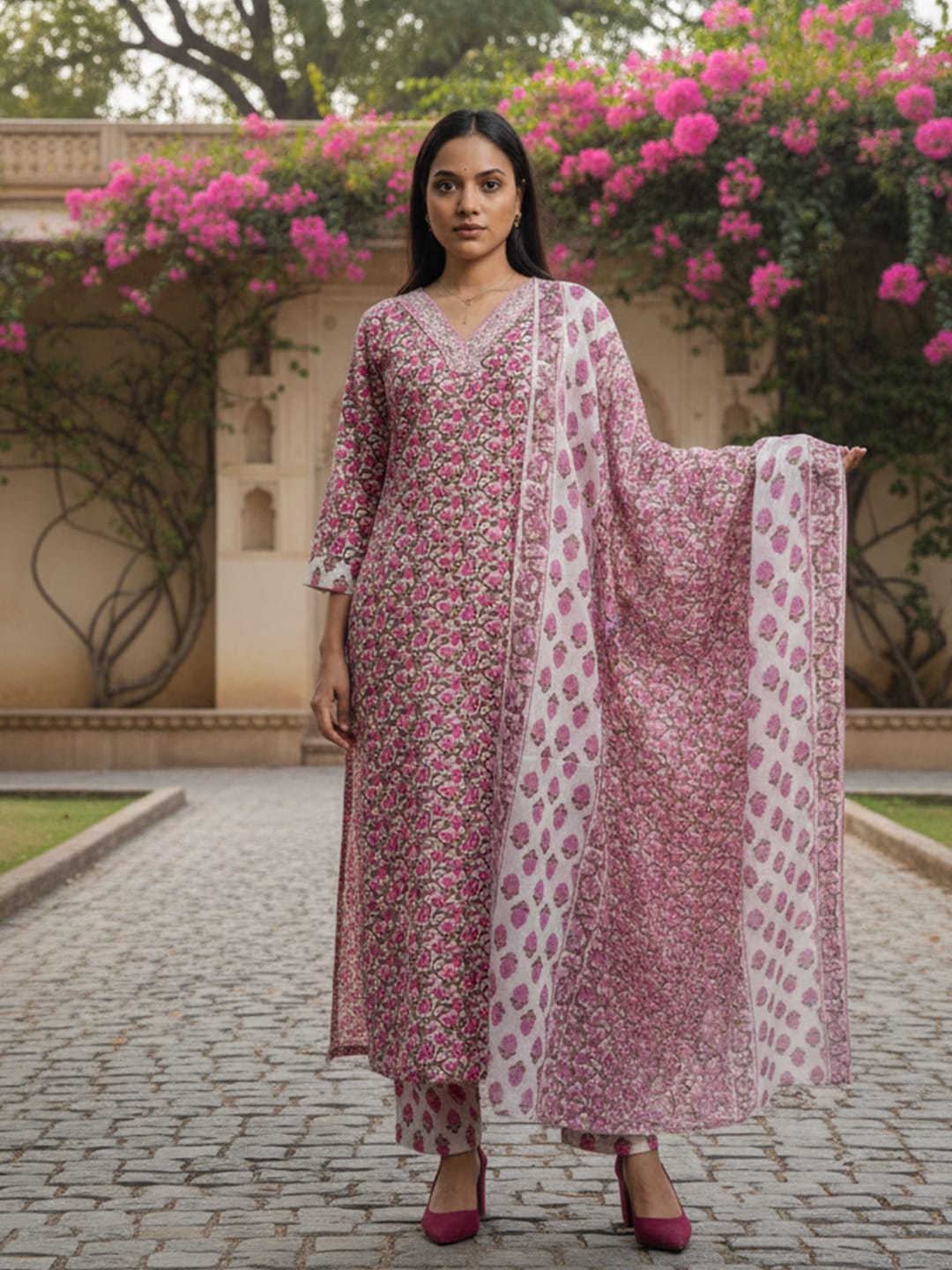Rose Pink Lace Detail Suit Set