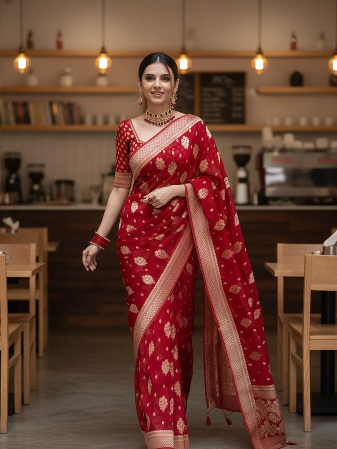 Ethnic Motifs Silk Cotton Handloom Banarasi Saree