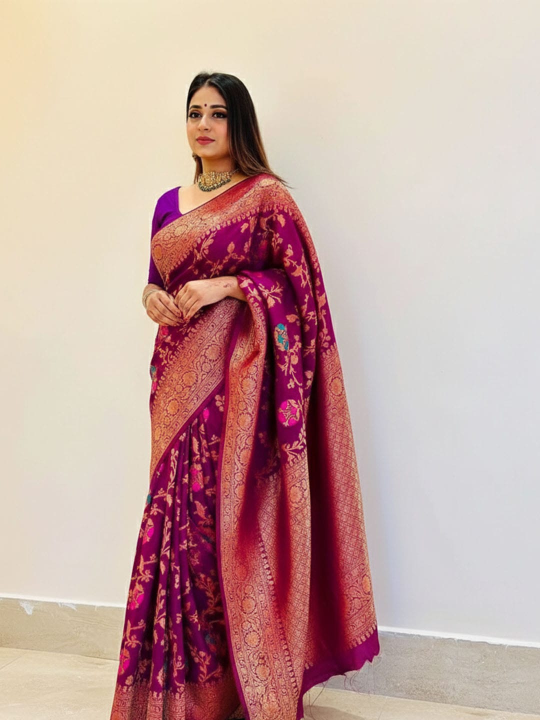Ethnic Motifs Silk Cotton Handloom Banarasi Saree