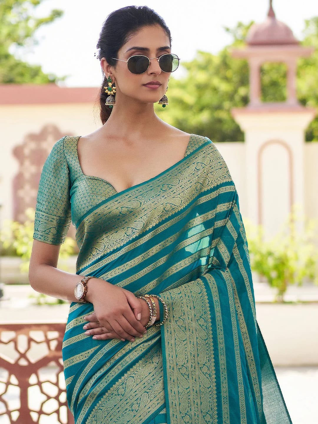 Ethnic Motifs Silk Cotton Handloom Banarasi Saree