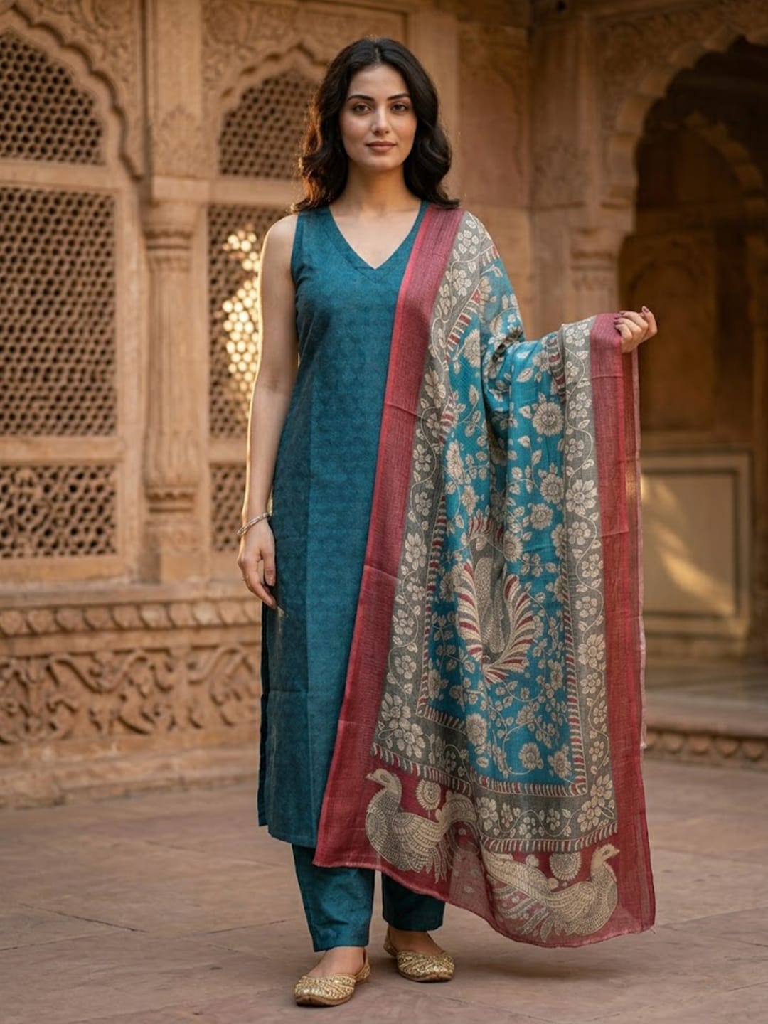 Effortless Teal Radiance Kurta Set With Dupatta