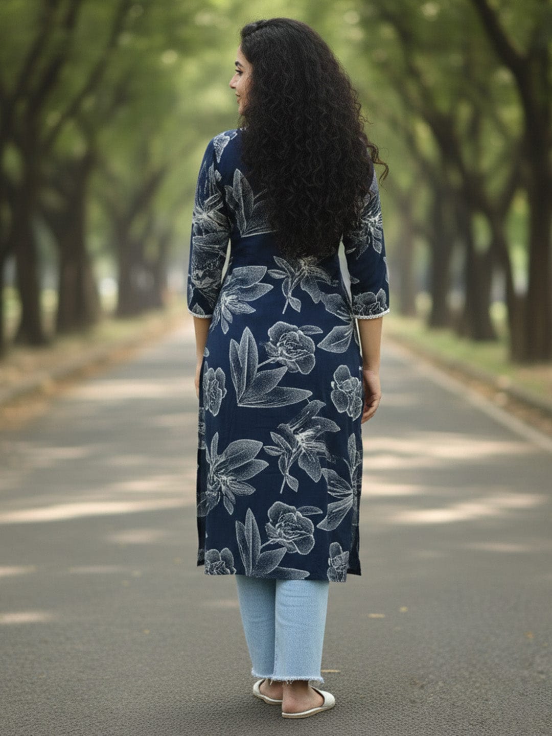 The Kurti Collection The Navy Night-Garden Kurta