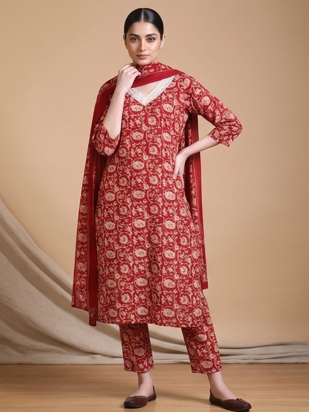 The Kurti Collection Women Ethnic Red Kurta Set With Dupatta