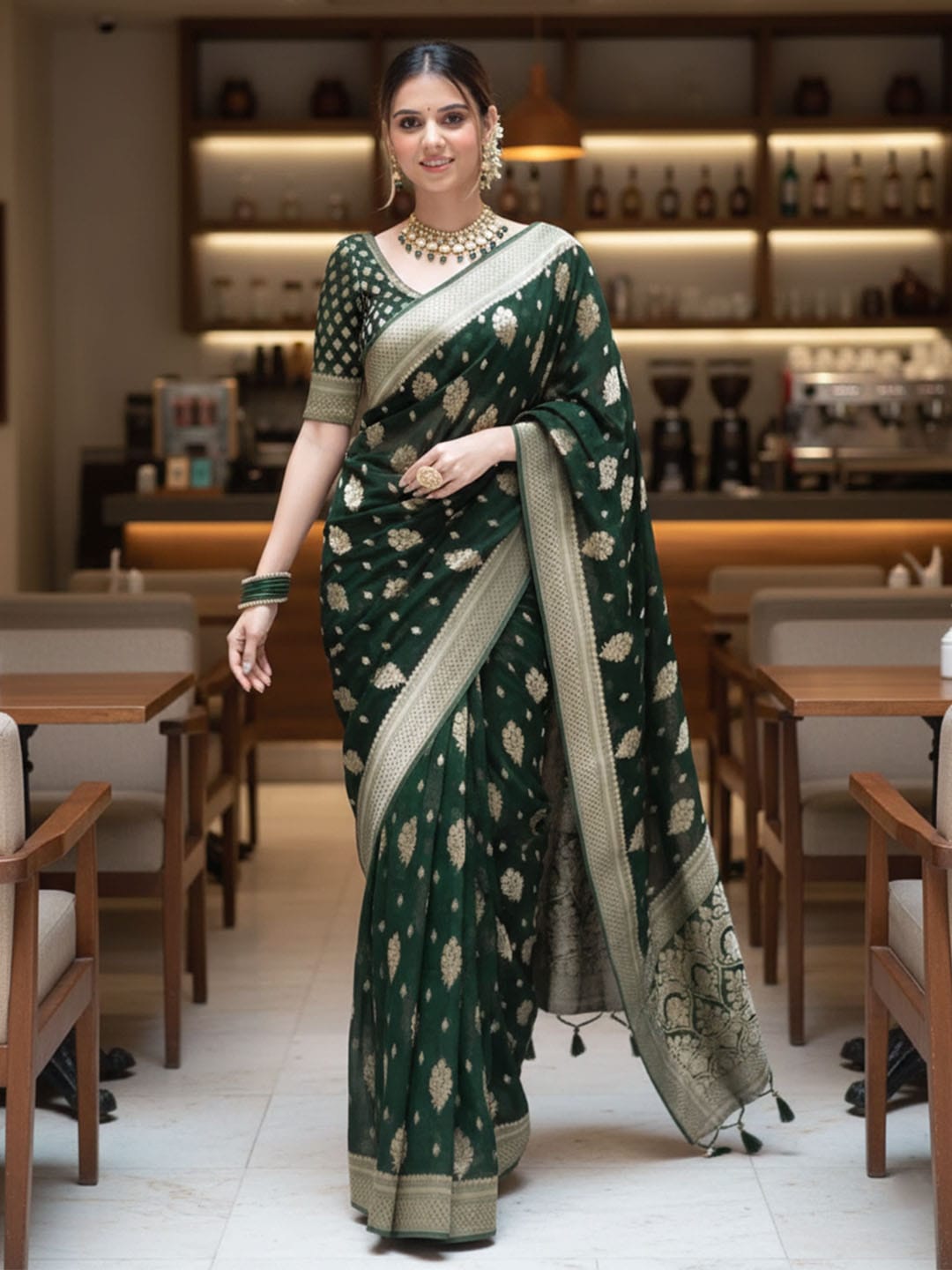 Ethnic Motifs Silk Cotton Handloom Banarasi Saree