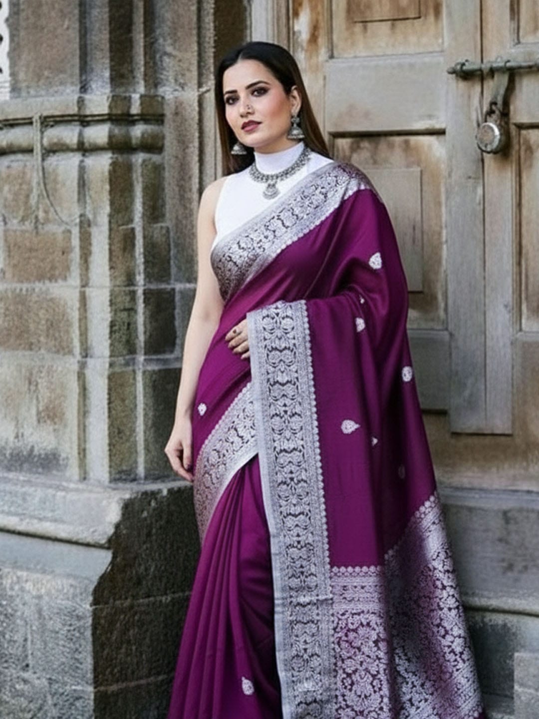 Ethnic Motifs Silk Cotton Handloom Banarasi Saree
