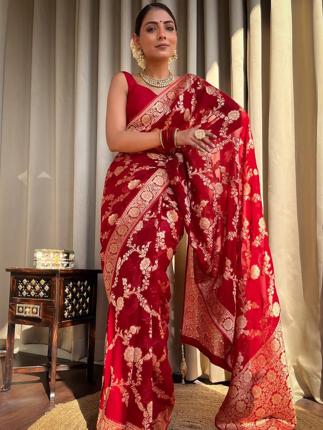 Ethnic Motifs Silk Cotton Handloom Banarasi Saree