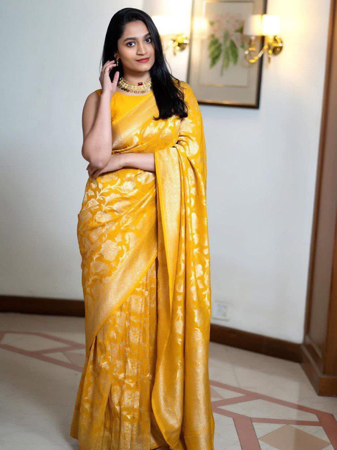 Ethnic Motifs Silk Cotton Handloom Banarasi Saree