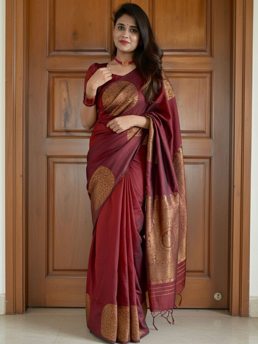 Ethnic Motifs Silk Cotton Handloom Banarasi Saree