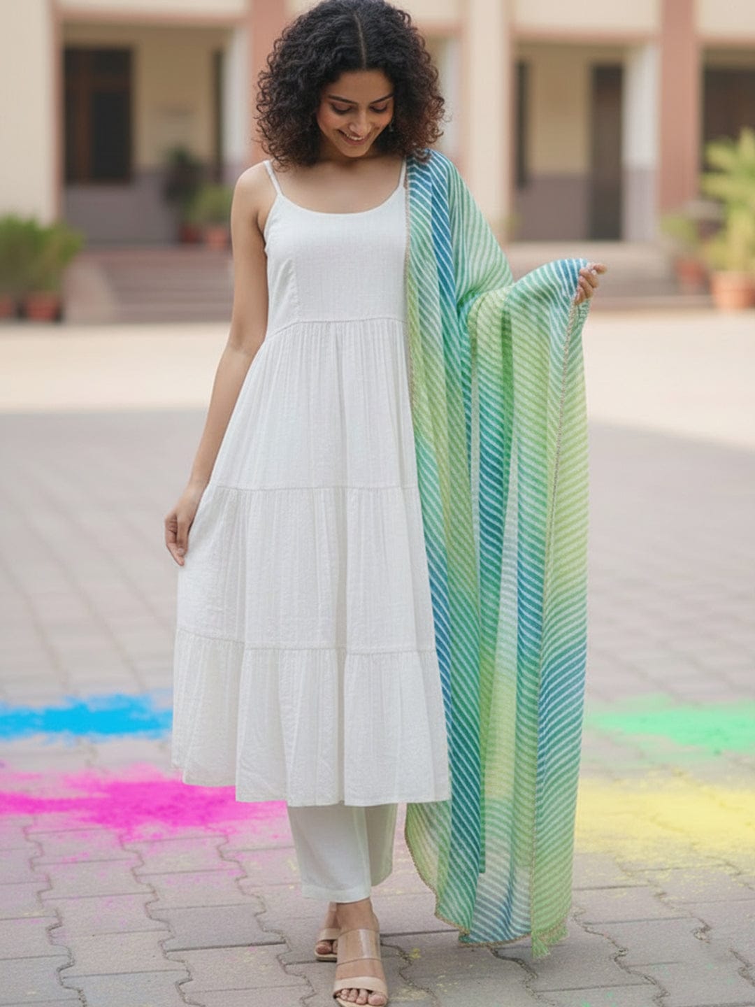 Trendy Lurex kurta Set in Off-White