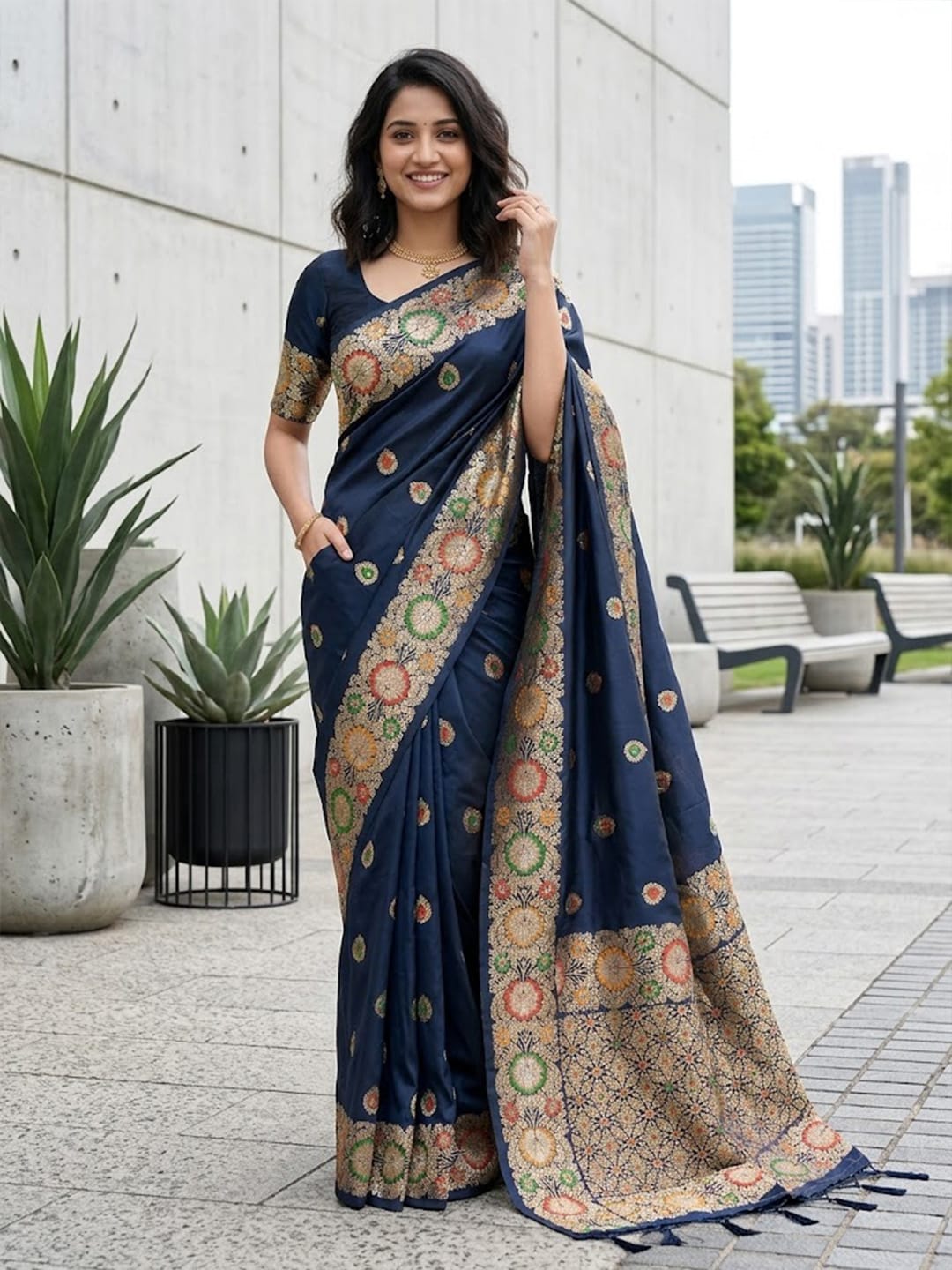 Luxurious silk Saree with rich woven pallu design