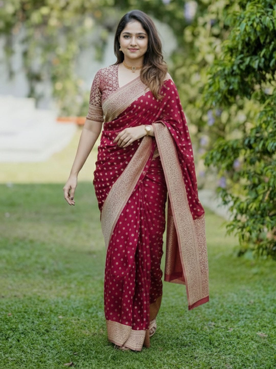 Ethnic Motifs Silk Cotton Handloom Banarasi Saree