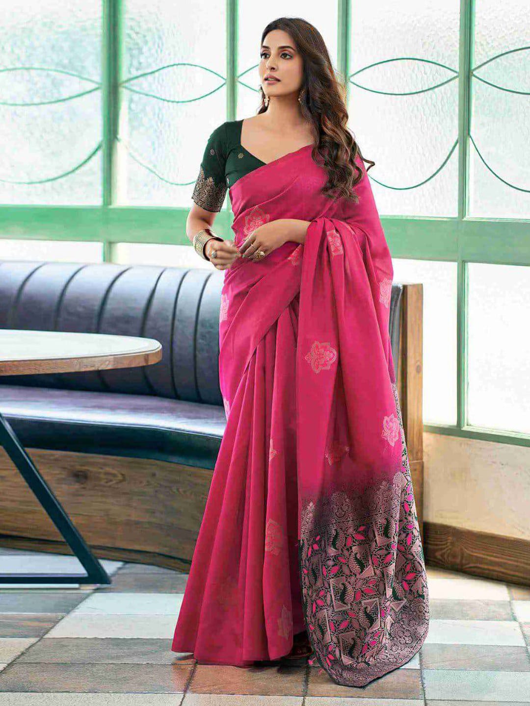 Ethnic Motifs Silk Cotton Handloom Banarasi Saree