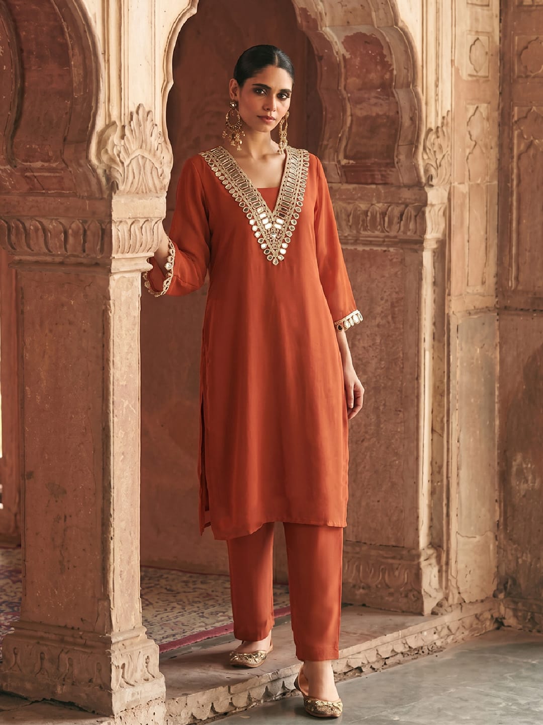 Burnt Orange Sheesha Festive Kurta Set