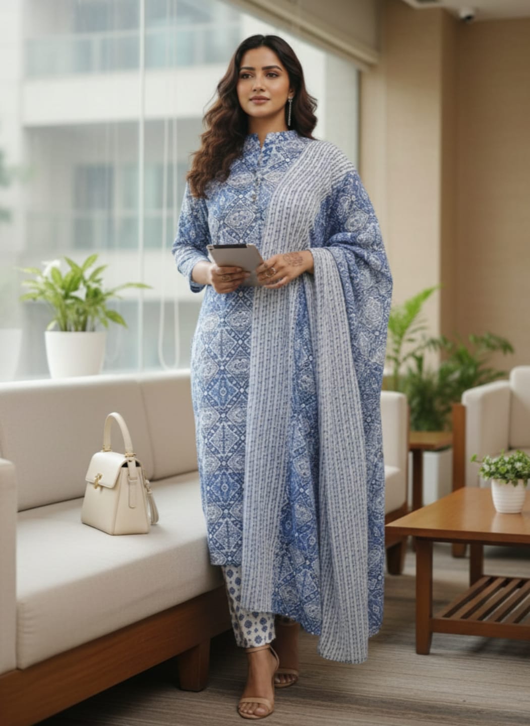 The Kurti Collection Women Ethnic Motifs Printed Regular Pure Cotton Kurta with Trousers & With Dupatta