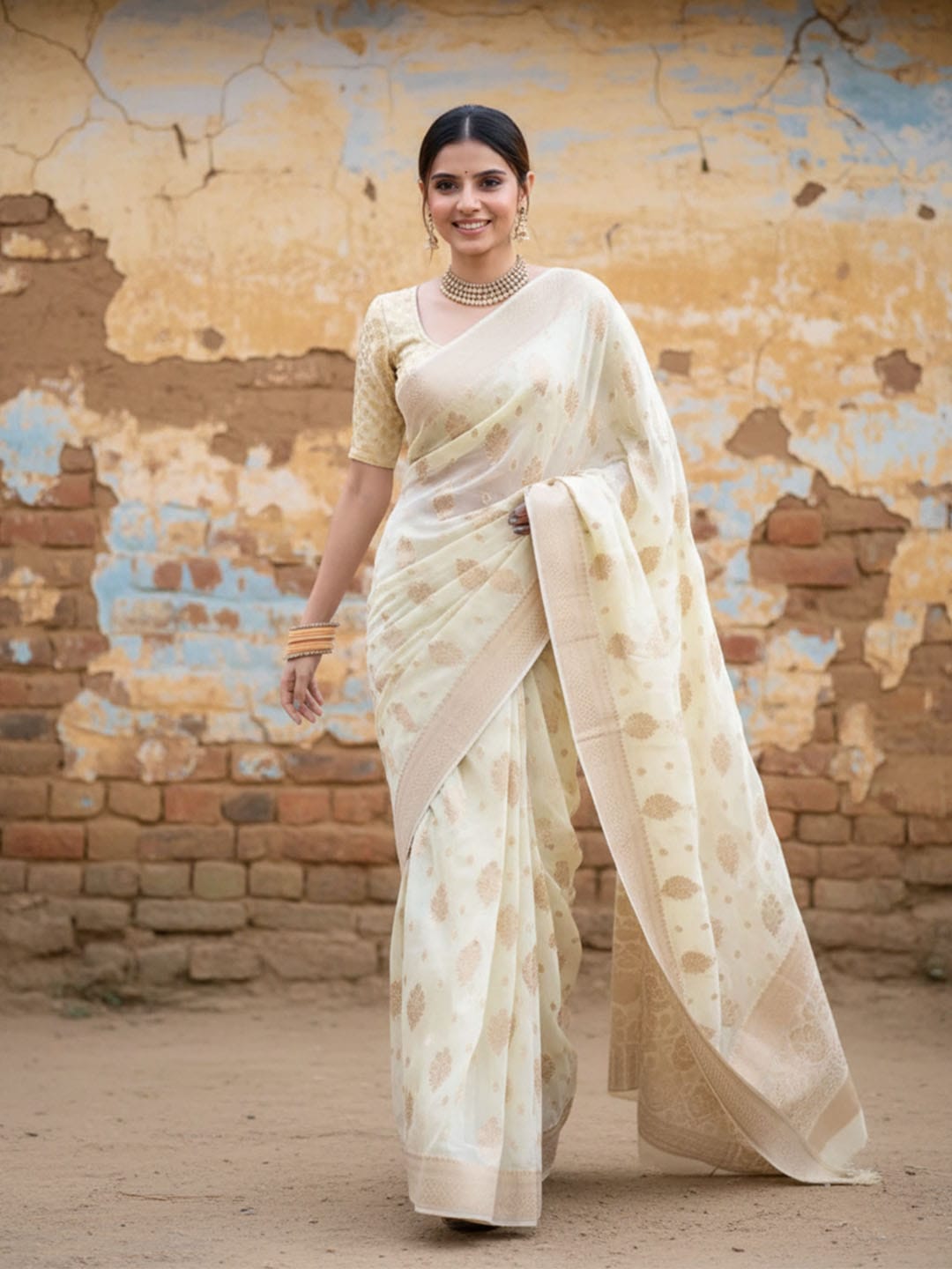 Ethnic Motifs Silk Cotton Handloom Banarasi Saree