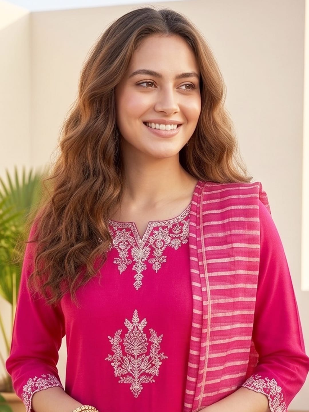 The Kurti Collection Women Kurta Adorned With Thread Embroidery With Trousers And Dupatta Featuring Lurex