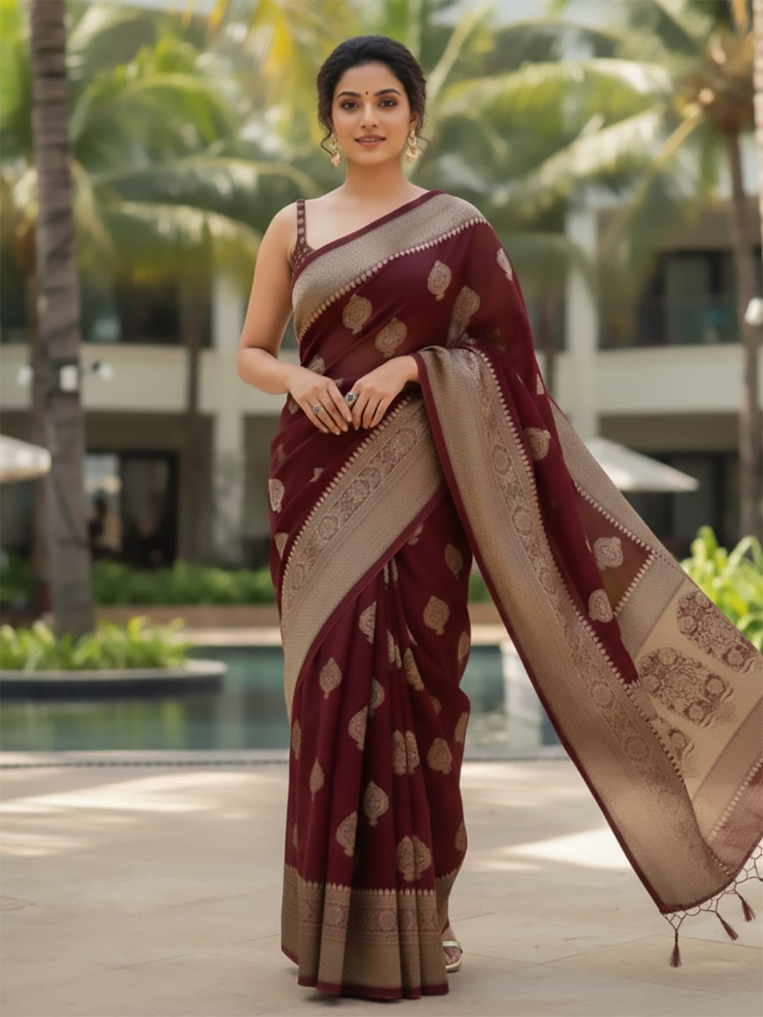 Ethnic Motifs Silk Cotton Handloom Banarasi Saree