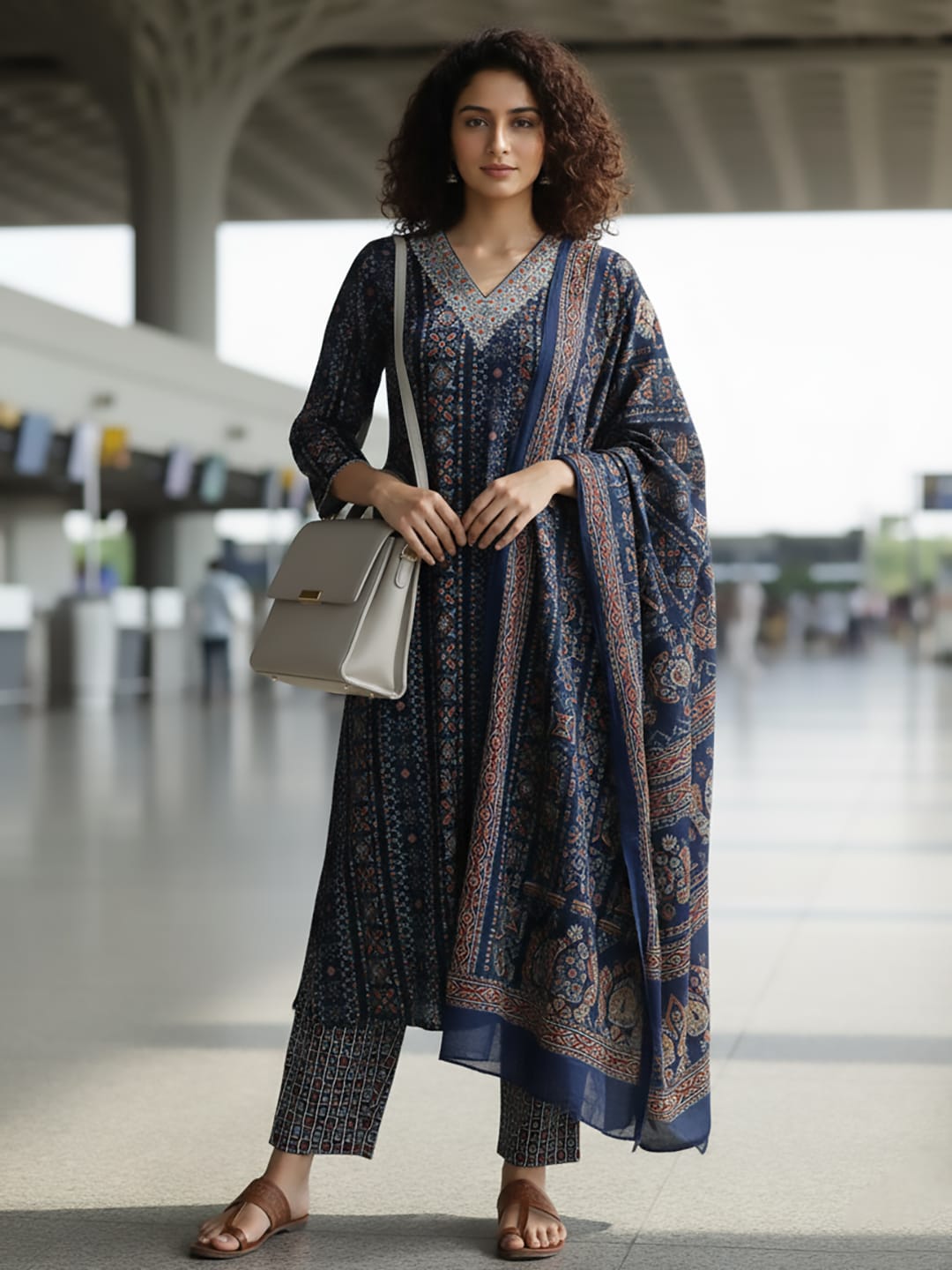 The Kurti Collection Women Blue Printed Embroidered Kurta With Bottom And Dupatta