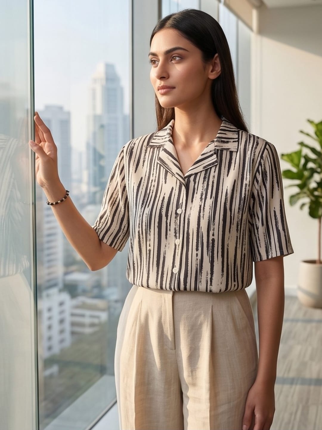 Black Coloured Short Sleeves Shirt Collar Top