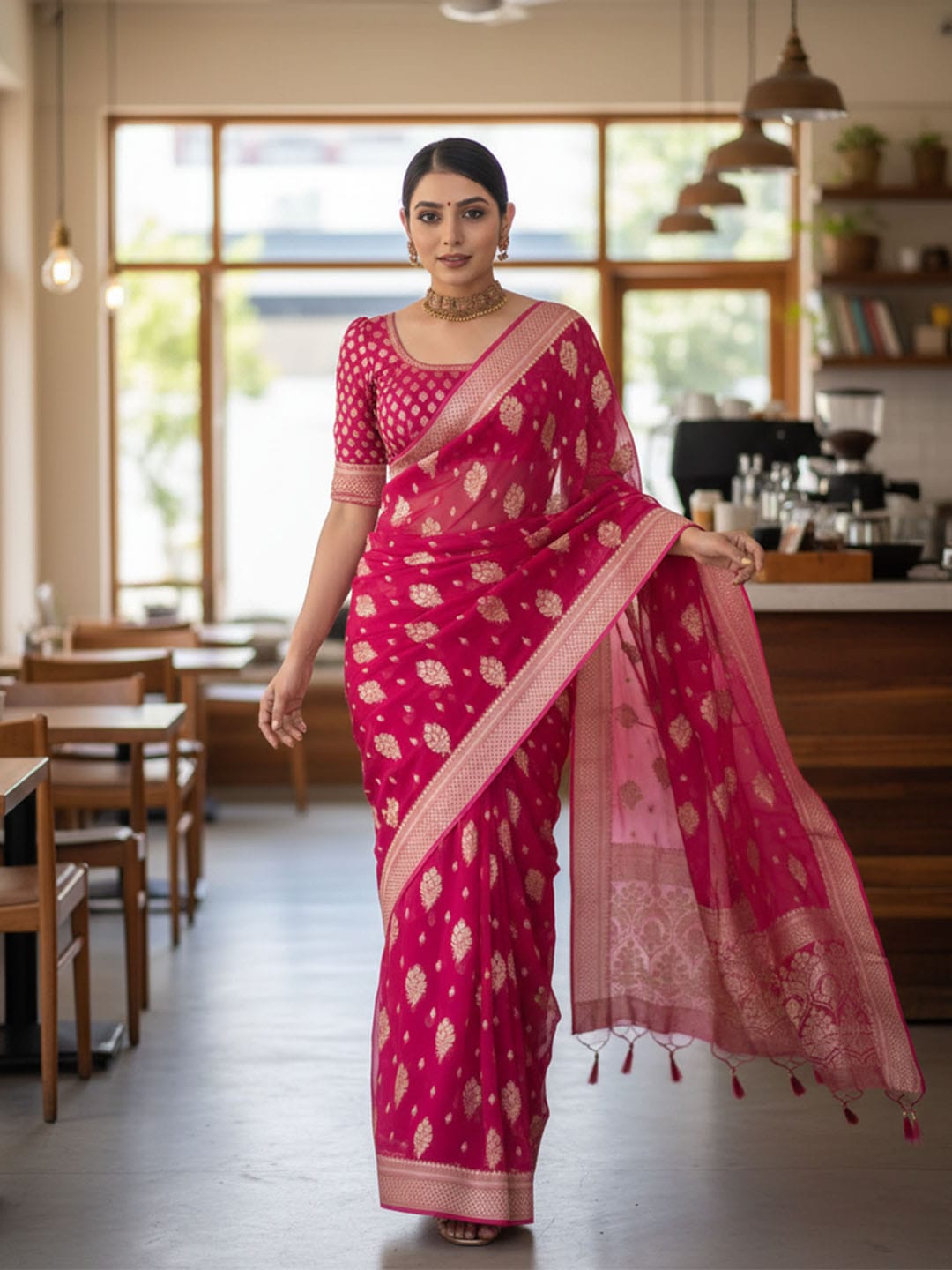Ethnic Motifs Silk Cotton Handloom Banarasi Saree