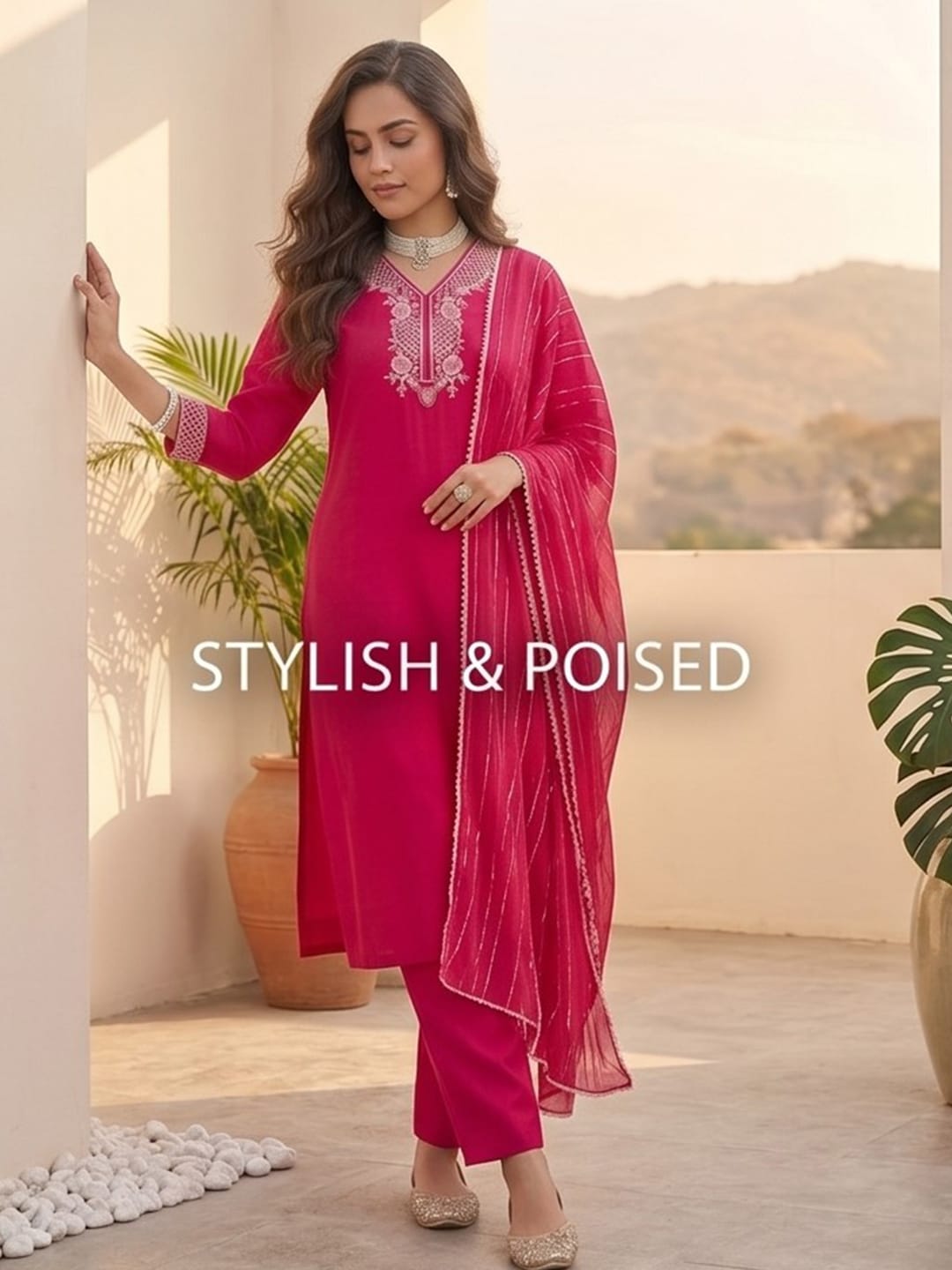 The Kurti Collection Women Kurta With Trousers And Paired With Dupatta Featuring Lurex And Lace Detailing