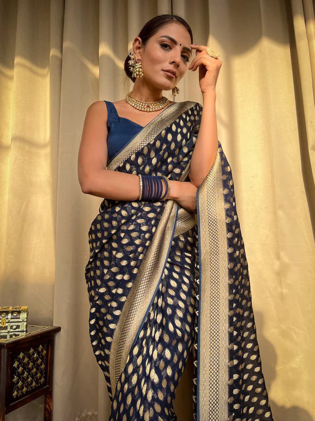 Ethnic Motifs Silk Cotton Handloom Banarasi Saree