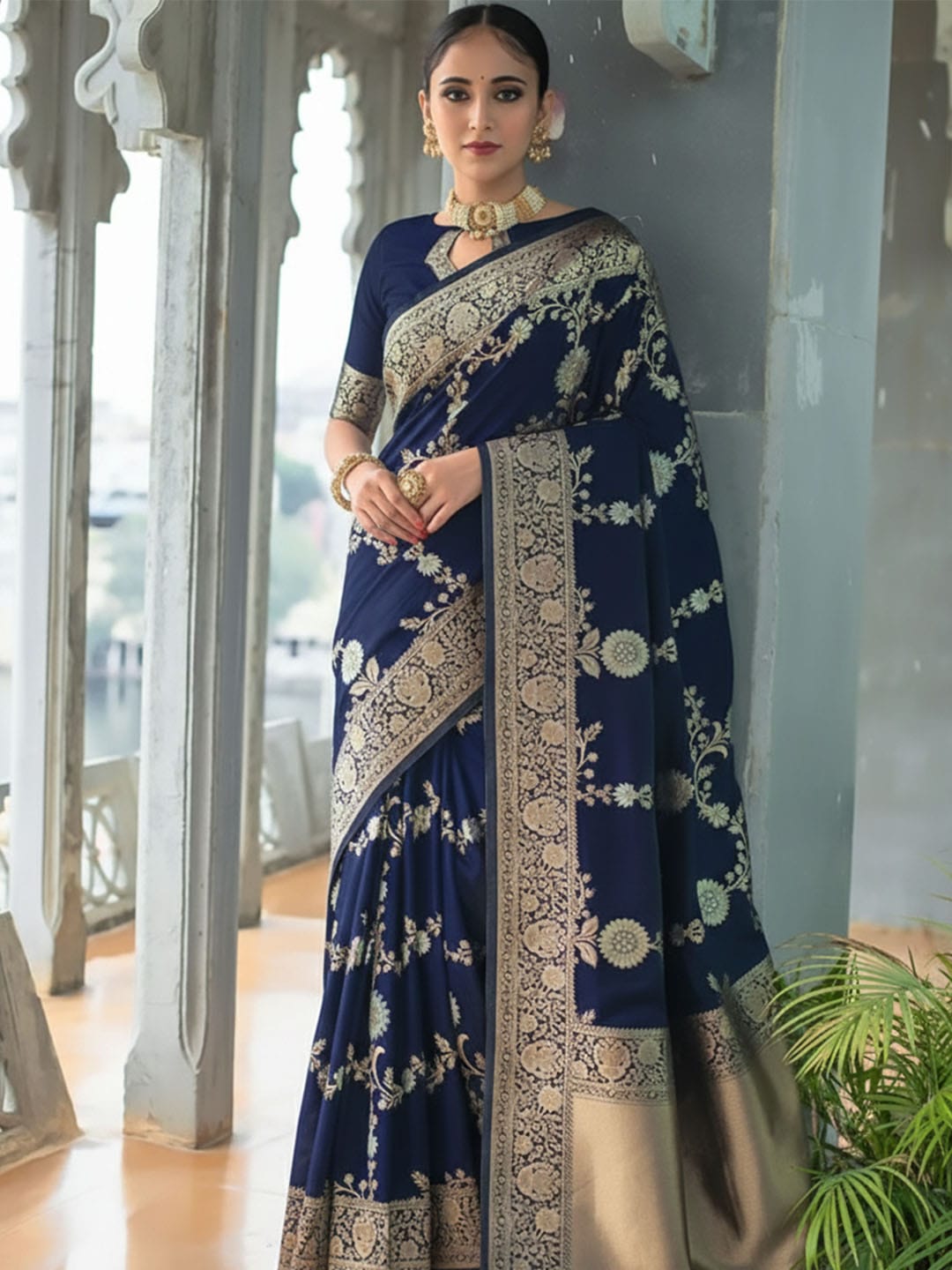 Ethnic Motifs Silk Cotton Handloom Banarasi Saree