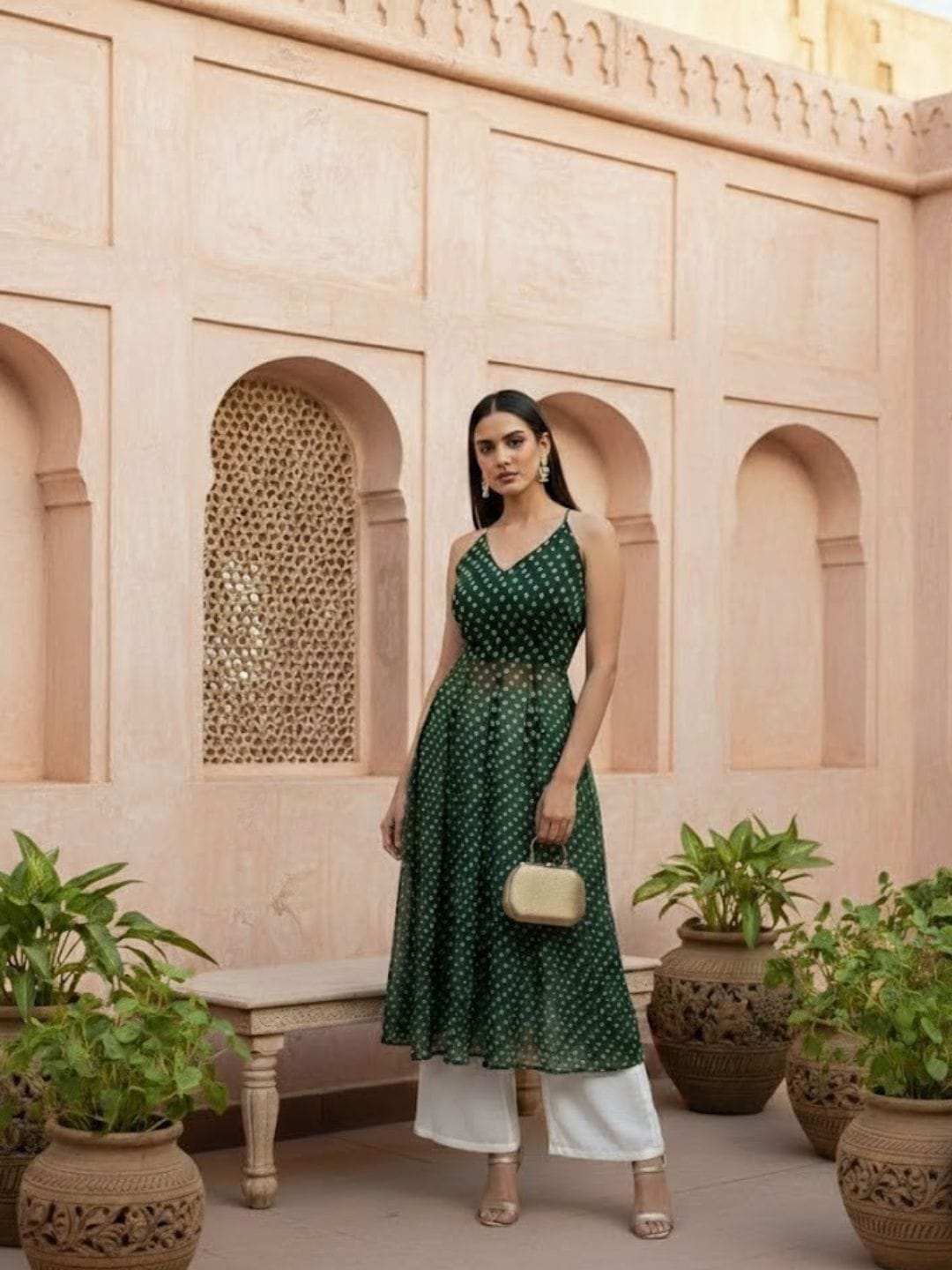 Trendy Bandhni Kurta With Back less Dori Detailing