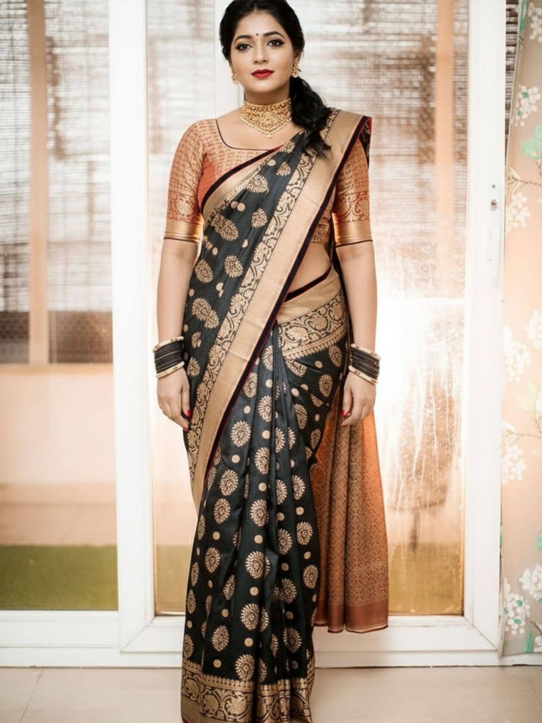 Ethnic Motifs Silk Cotton Handloom Banarasi Saree
