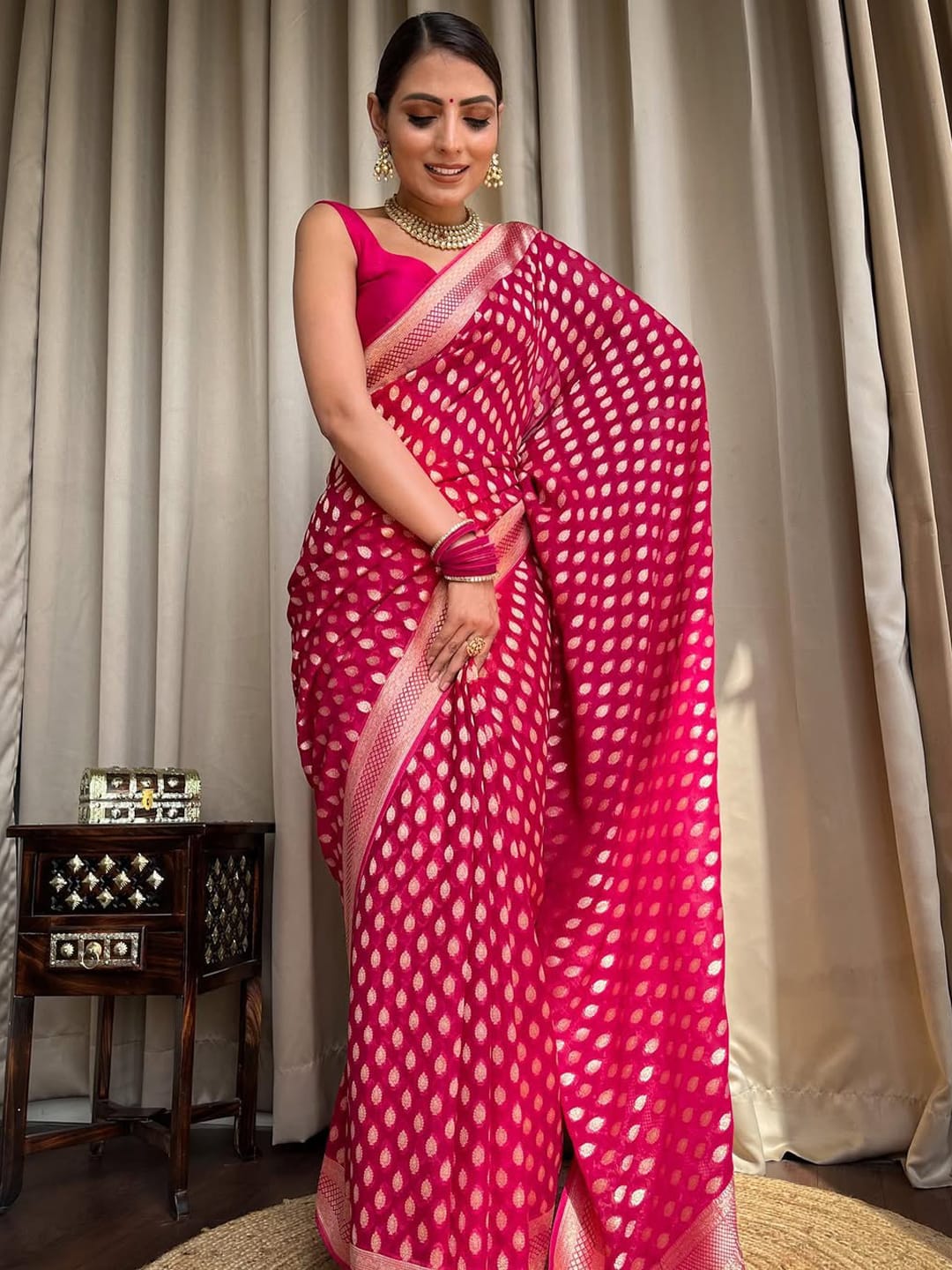 Ethnic Motifs Silk Cotton Handloom Banarasi Saree