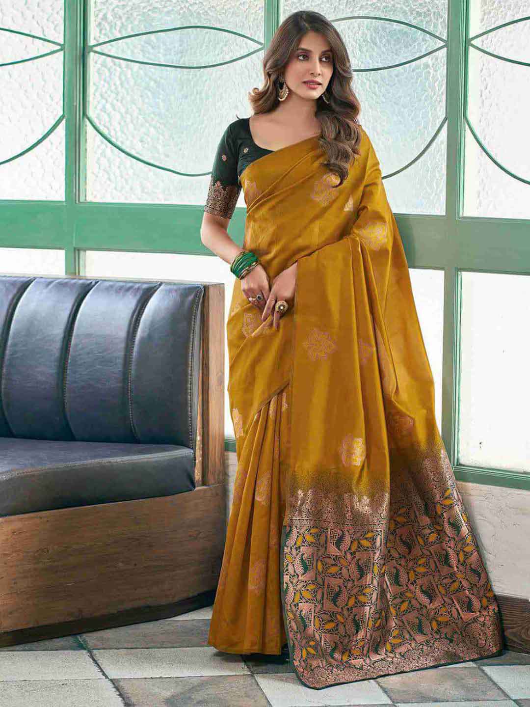 Ethnic Motifs Silk Cotton Handloom Banarasi Saree