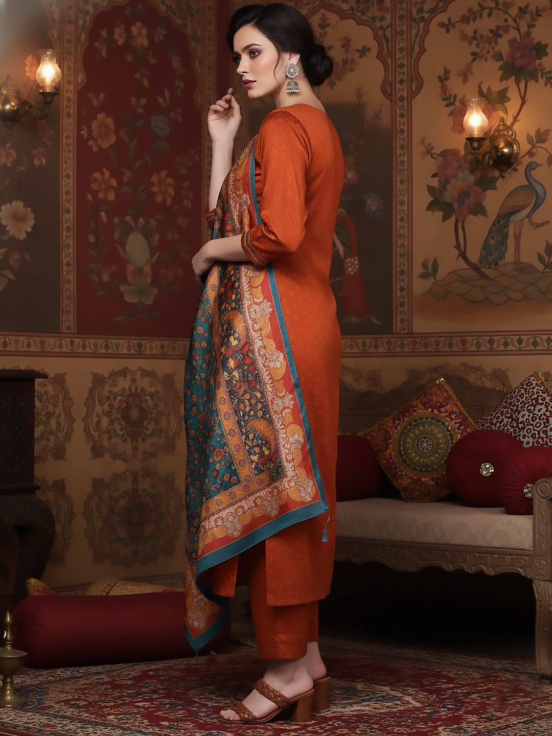The Kurti Collection women jaquard kurta set with printed dupatta