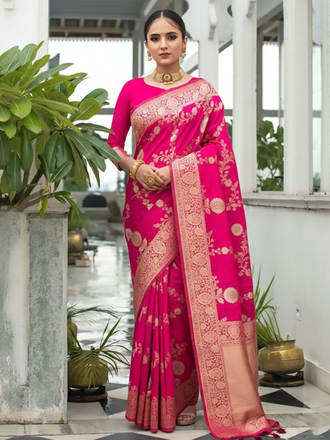 Ethnic Motifs Silk Cotton Handloom Banarasi Saree