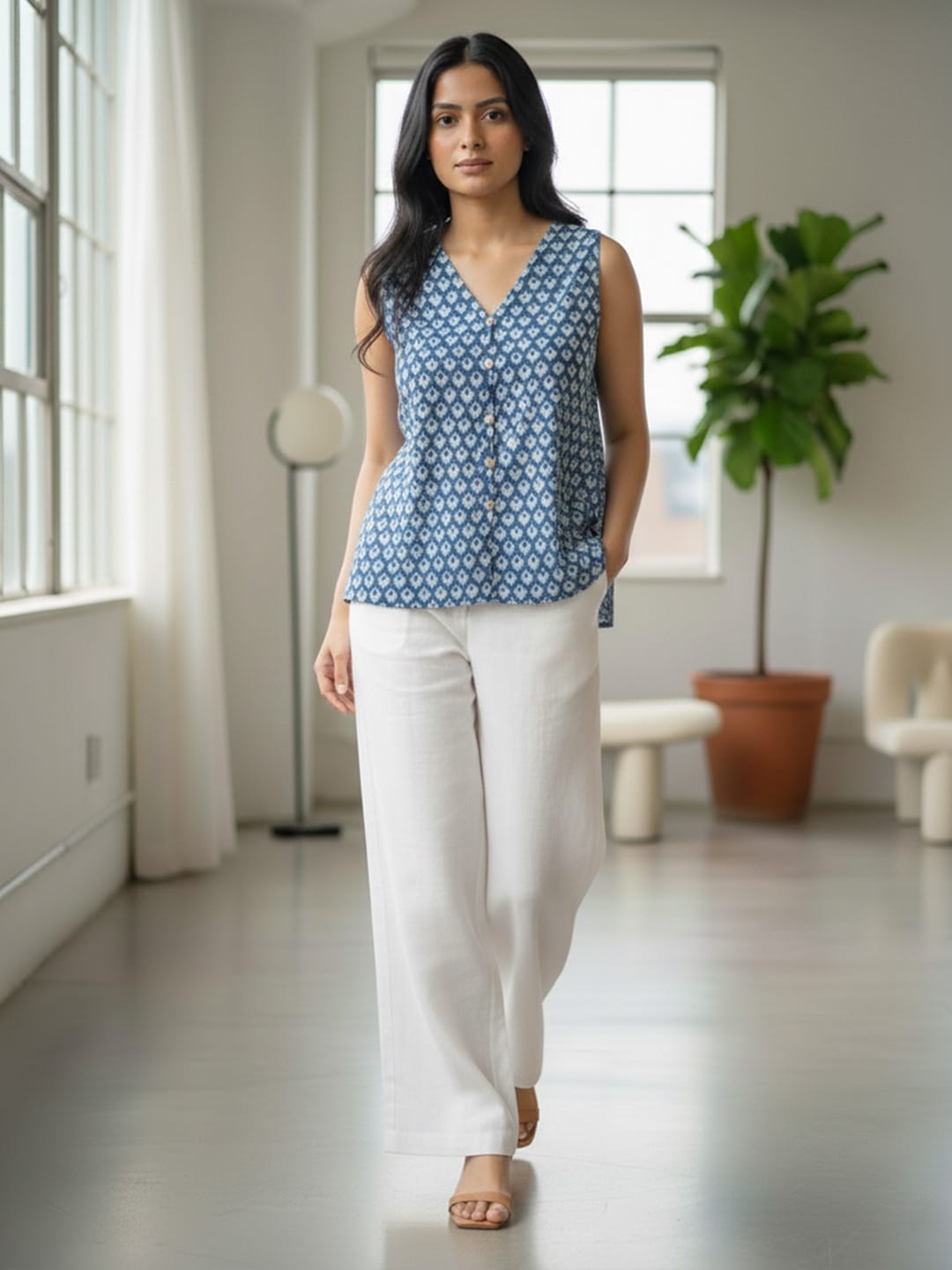 Blue Printed Cotton Top